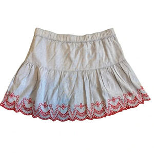 Vineyard Vines Chambray Blue Red Eyelet Scalloped Trim Flowy Tiered Mini Skirt M